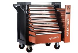 CARRELLO PORTAUTENSILI XXL 2 PRO 7 CASSETTI 7 COMPLETI DI UTENSILI CON PIANALE ACCIAIO E  SPORTELLO FRONTALE E CHIAVE DINAMOMETRICA KRAFT MULLER