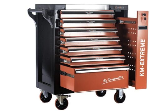 CARRELLO PORTAUTENSILI XXL 2 PRO 7 CASSETTI 7 COMPLETI DI UTENSILI CON PIANALE ACCIAIO E  SPORTELLO FRONTALE E CHIAVE DINAMOMETRICA KRAFT MULLER
