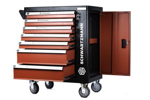 CARRELLO OFFICINA PORTAUTENSILI 7 CASSETTI 6 COMPLETI DI UTENSILI CON SPORTELLO LATERALE SCHWARTZMANN