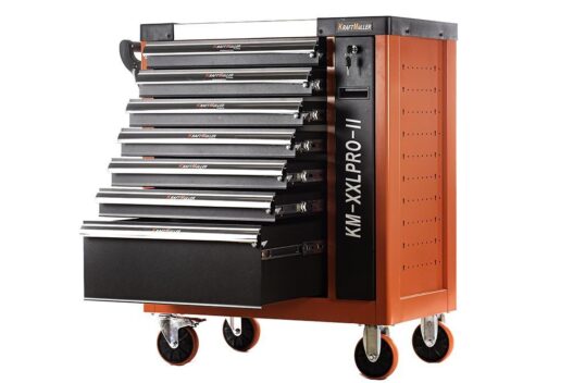 CARRELLO PORTAUTENSILI XXL 2 PRO 7 CASSETTI 7 COMPLETI DI UTENSILI CON PIANALE ACCIAIO E  SPORTELLO FRONTALE E CHIAVE DINAMOMETRICA KRAFT MULLER