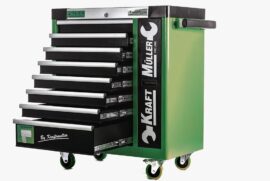 CARRELLO PORTAUTENSILI XXL 8 CASSETTI 7 COMPLETI DI UTENSILI CON PIANALE ACCIAIO E  SPORTELLO FRONTALE KRAFT MULLER