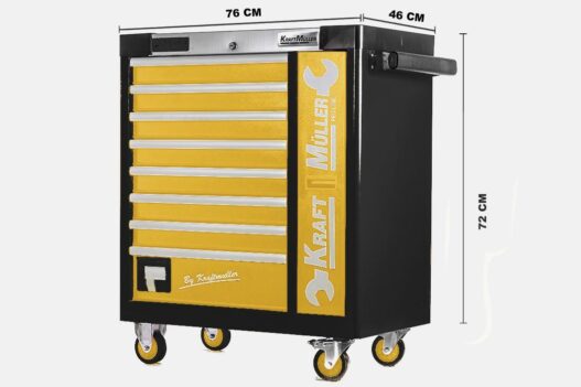 CARRELLO PORTAUTENSILI XXL 8 CASSETTI 7 COMPLETI DI UTENSILI CON PIANALE ACCIAIO E  SPORTELLO FRONTALE KRAFT MULLER